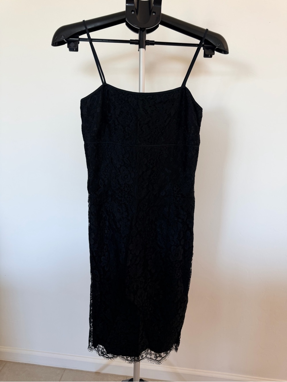 Ann Taylor Black Lace Midi Dress with Spaghetti Straps